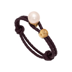 Purple Leather   Pearl Bracelet 222404M142021