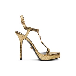 Gold Medusa 95 Metallic Heeled Sandals 241404F125012