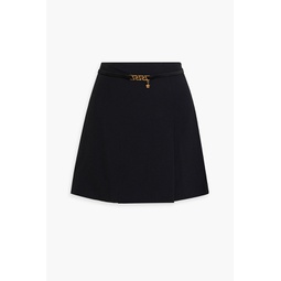 Belted pleated crepe mini skirt