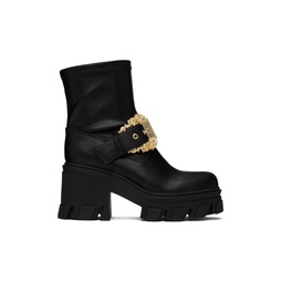 Black Pin Buckle Boots 232202F113003