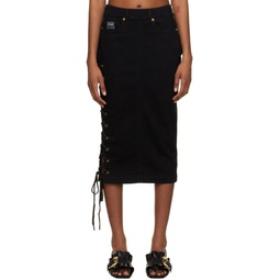 Black Lace Up Denim Midi Skirt 231202F092002