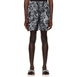 Black   Gray Printed Swim Shorts 231202M193016