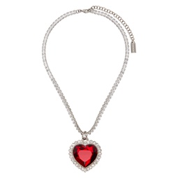 Silver   Red Crystal Heart Necklace 241669M145006