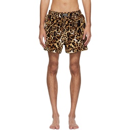 Brown Leopard Swim Shorts 241669M208003