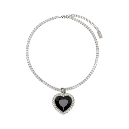 Silver   Black Crystal Heart Necklace 232669F023004