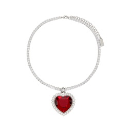 Silver   Red Crystal Heart Necklace 222669F023001