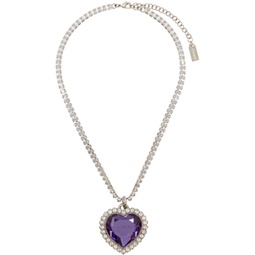 Silver & Purple Crystal Heart Necklace 241669M145005