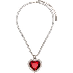 Silver & Red Crystal Heart Necklace 241669M145006