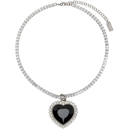 Silver & Black Crystal Heart Necklace 232669F023004