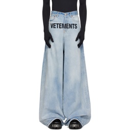 Blue Embroidered Baggy Jeans 241669M186012