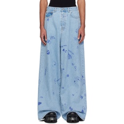 Blue Scribbled Big Shape Jeans 241669M186007