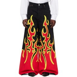 Black & Red Fire Big Shape Jeans 241669M186010