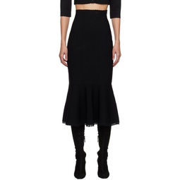 Black Scalloped Midi Skirt 241784F092001