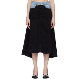 Black Patched Midi Skirt 241784F092003