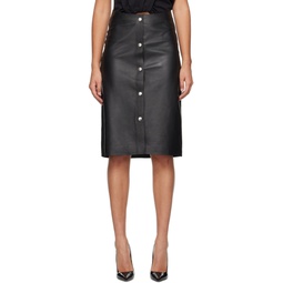 Black Press Stud Leather Midi Skirt 241784F092000