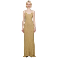 Gold V Neck Maxi Dress 231784F055000