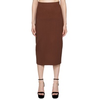 Brown Vented Midi Skirt 231784F111004