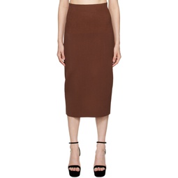 Brown Vented Midi Skirt 231784F111004