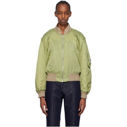 Green Cropped Bomber Jacket 241784F058000