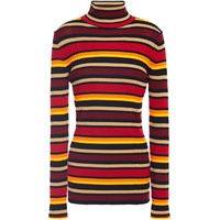 Striped ribbed wool-bend turtleneck sweater