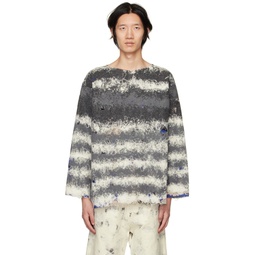 Gray   White Striped Sweater 222021M201015