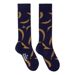 Navy Medieval Texture Socks 232314M220019