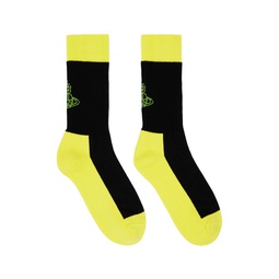 Black   Yellow Sporty Socks 231314M220009