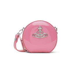 Pink Shiny Mini Round Crossbody Bag 241314F048009