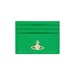 Green Saffiano Flat Card Holder 241314M163065