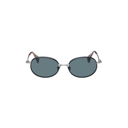 Black   Silver Oval Sunglasses 241314M134014