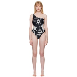 Black Graphic Cave Man One Piece Swimsuit 241314F103003