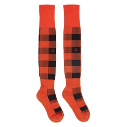 Orange   Black Check Socks 241314M220025