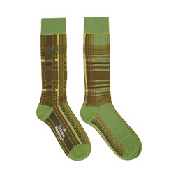 Green Oversize Madras Socks 232314M220017