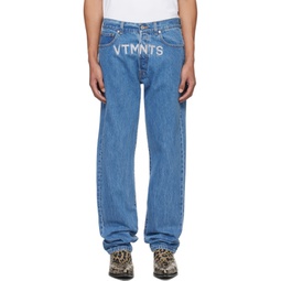 Blue Embroidered Jeans 241254M186010
