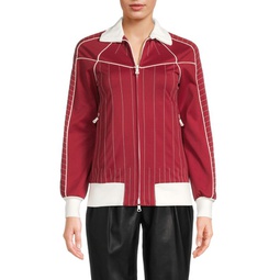 Embroidery Striped Zip Front Jacket