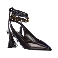 40 leather ankle tie pump