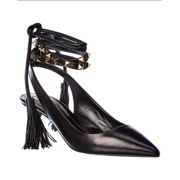 40 leather ankle tie pump
