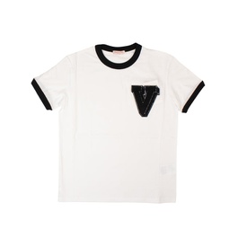 white cotton v-3d patch t-shirt