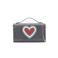 new black leather rockstud green red heart gold chain wallet clutch