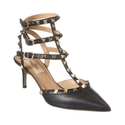 rockstud caged 65 grainy leather ankle strap pump