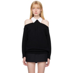 Black Spread Collar Sweater 232476F109003