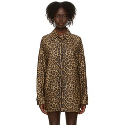 Tan Leopard Micro-Faille Shirt 212476F109001