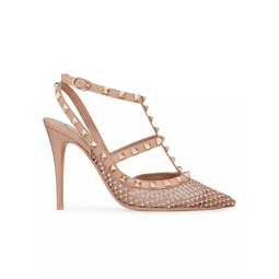Rockstud Mesh Pumps With Crystals And Straps 100MM