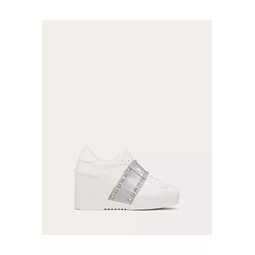 Open Disco Wedge Sneaker In Calfskin With Metallic Band And Matching Studs 85Mm