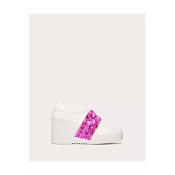 Open Disc Wedge Sneaker In Calfskin With Sequin Embroidery 85Mm