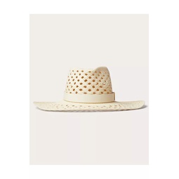 V Detail Straw And Leather Fedora Hat