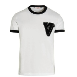 v logo trim short sleeve crew neck t-shirt in white