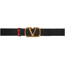 Reversible Black & Red Studded Logo Belt 212807F001004
