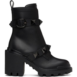 Black Roman Stud Ankle Boots 222807F113003