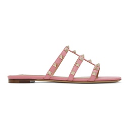 Pink Rockstud Flat Sandals 231807F124049